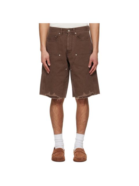 Tonywack Brown Hand Distressed HBT Double Knee Shorts