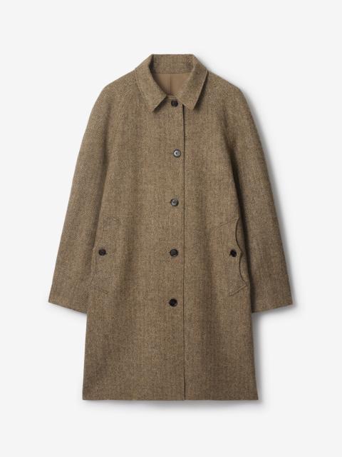 Burberry Long Herringbone Wool Dual Burberry Car Coat