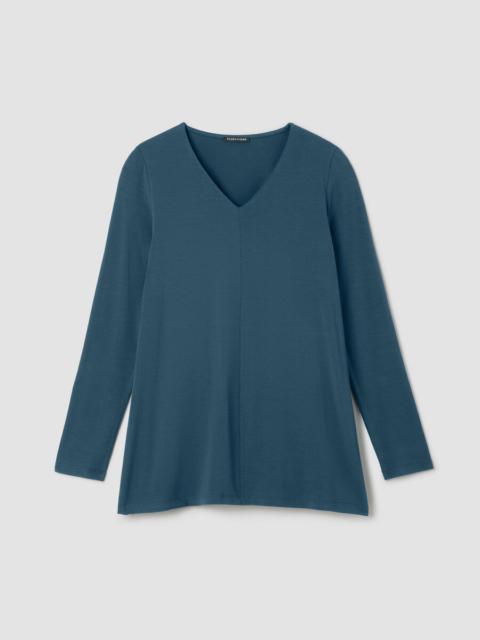 EILEEN FISHER Fine Stretch Jersey Knit V-Neck Long Top