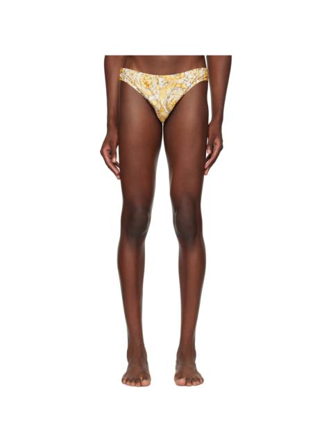 White & Yellow Barocco Swim Briefs