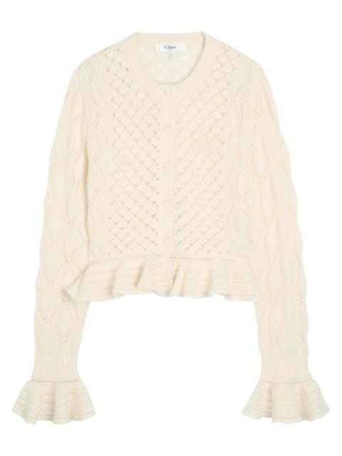 Chloé Chloe Logo-embroidered Pointelle-knit Cardigan