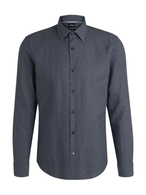 BOSS CASUAL-FIT SHIRT IN MONOGRAM-PRINT LINEN-COTTON CHAMBRAY