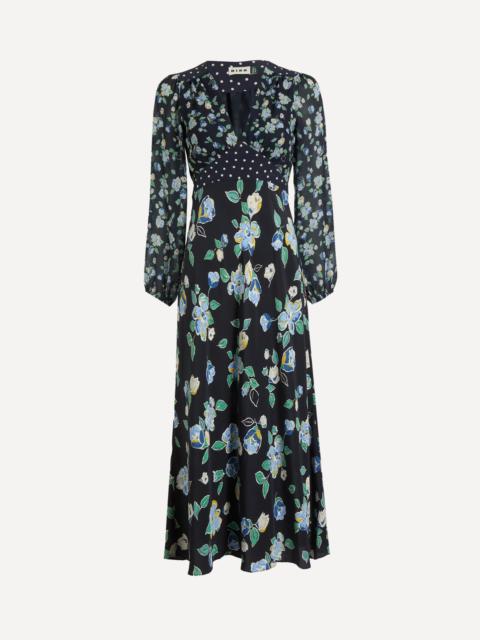 RIXO Kaila Layla Mix Navy Silk Dress