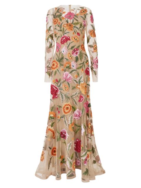 CAROLINA HERRERA Long Sleeve Embroidered Gown