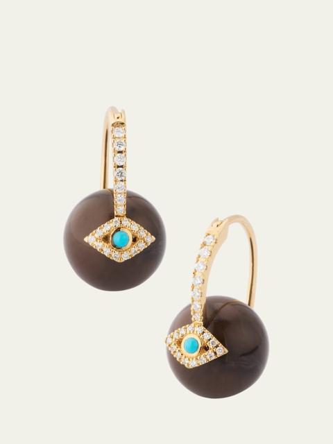 SYDNEY EVAN 14K Yellow Gold Pave Diamond and Turquoise Evil Eye Bead Earrings