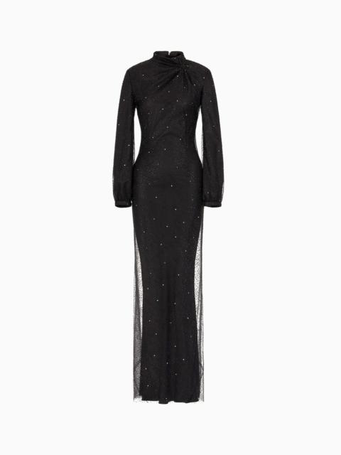 GIORGIO ARMANI SILK LONG DRESS WITH RHINESTONE EMBROIDERY