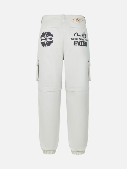 EVISU Kamon and Logo Prints Detachable Leg Panel Fashion Fit  Woven Cargo Jogger