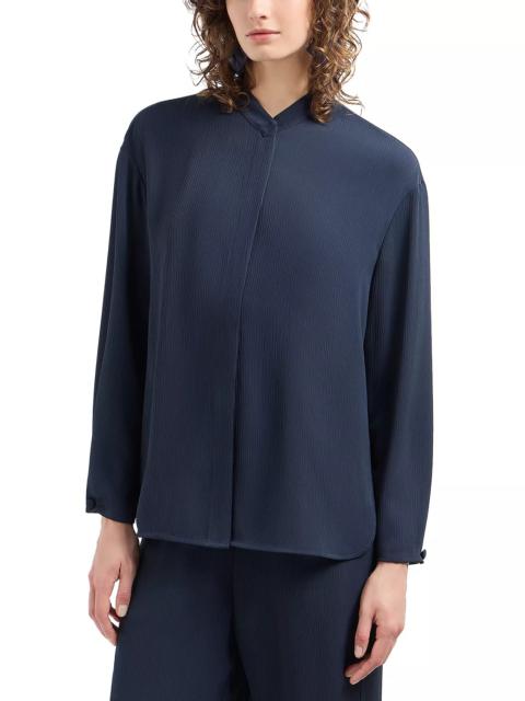 EMPORIO ARMANI Creponne Long Sleeve Button Down Blouse with Guru Collar