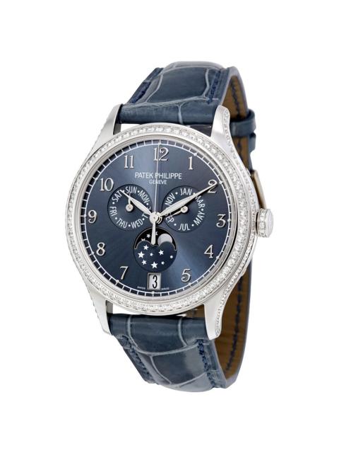 Pre-owned Patek Philippe Complications Diamond Blue Sunburst Dial Ladies Watch 4947G-001
