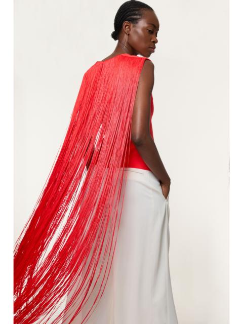 KAREN MILLEN Figure Form Bandage Knit Long Tassel Cape Top