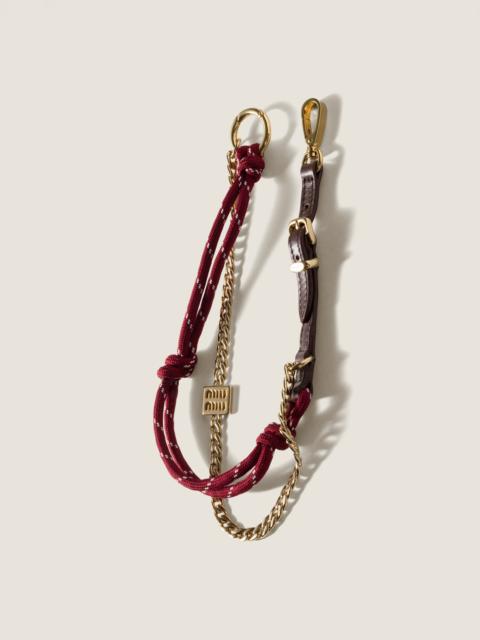Miu Miu Leather, cord and metal trick keyring