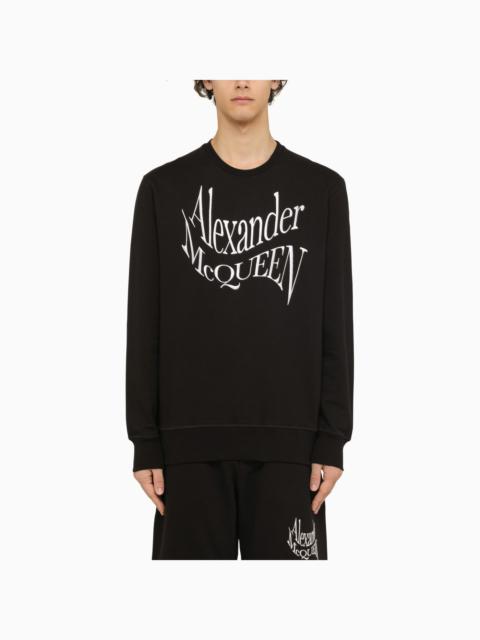Alexander Mc Queen Black Crewneck Sweatshirt With Distorted Logo