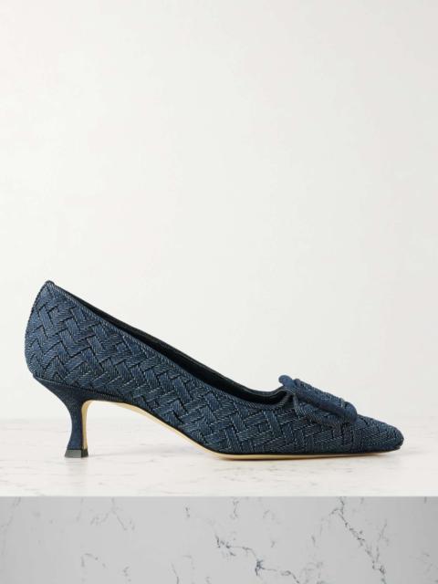 Maysale 70 buckled woven denim pumps Dark denim