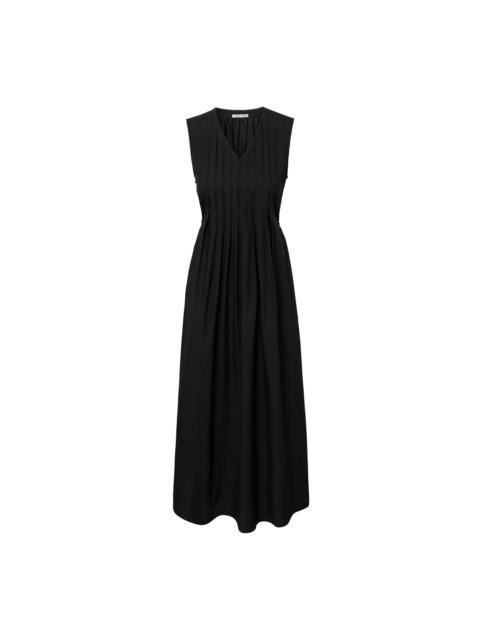 BLACK CRANE PLEATED V NECK DRESS - BLACK
