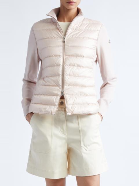 Moncler Moncler Wool Knit & Quilted Down Cardigan in Mother Of Pearl at Nordstrom