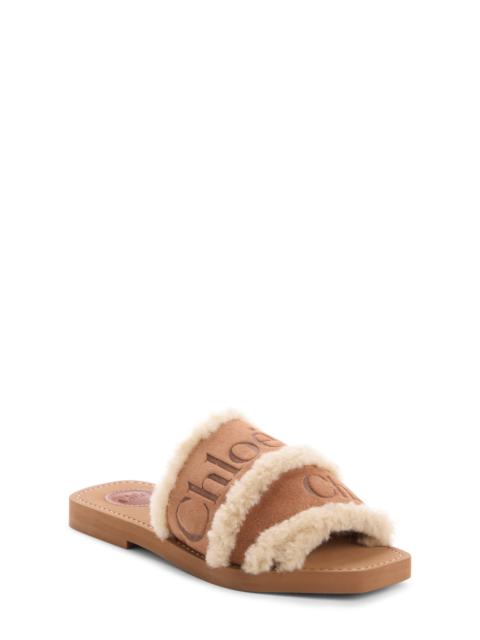 Chloé Chloé Woody Genuine Shearling Sandal in Softy Brown at Nordstrom