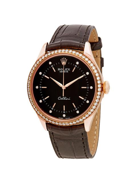 ROLEX Rolex Cellini Time Black Diamond Dial Automatic Men's Leather Watch 50705BKDL