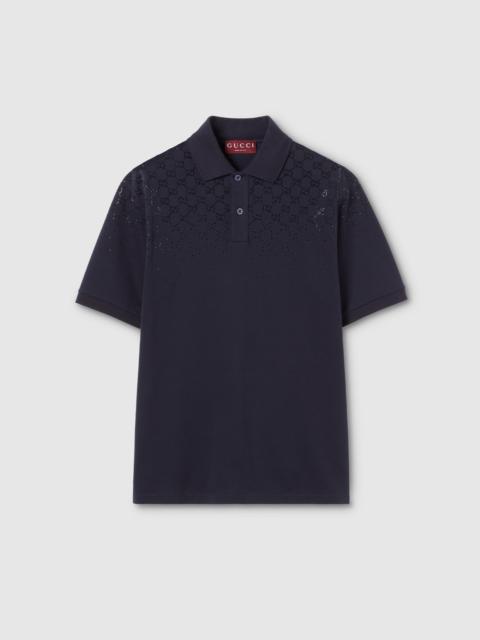 GUCCI Cotton piquet polo shirt with crystals