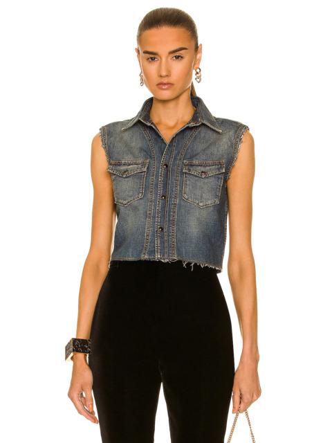 SAINT LAURENT Cropped Sleeveless Denim Shirt