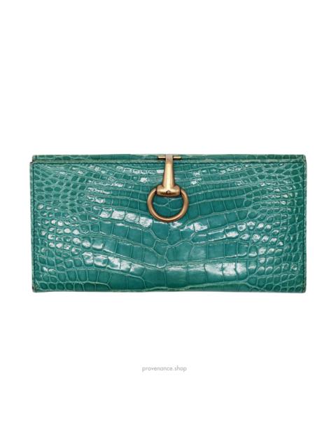 GUCCI Horsebit Long Wallet - Turquoise Crocodile Leather