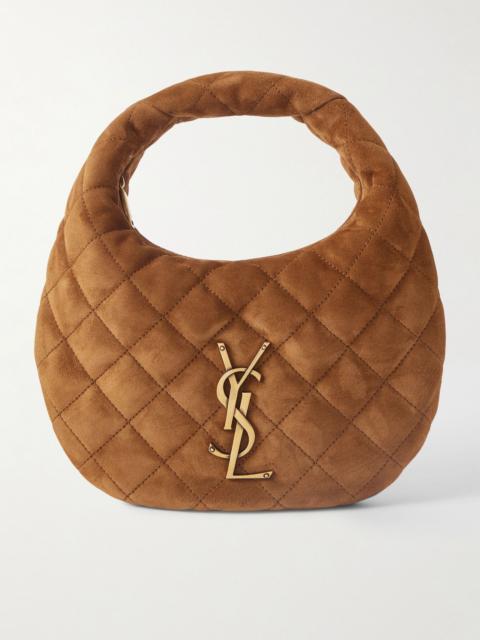 SAINT LAURENT Quilted suede shoulder bag Camel