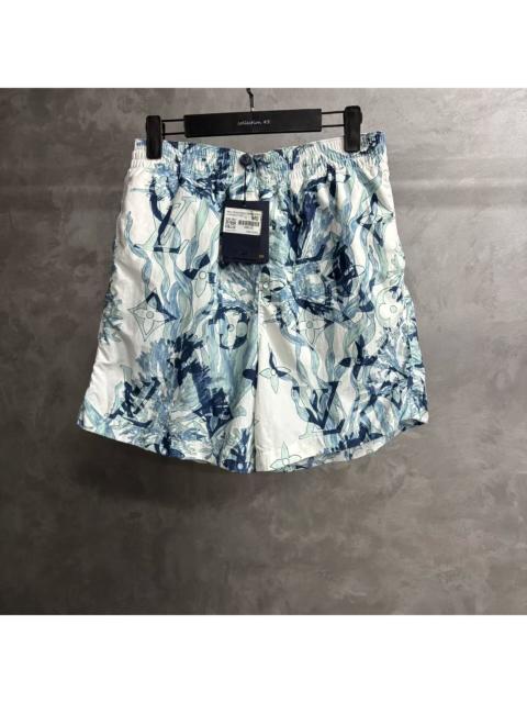 Louis Vuitton Louis Vuitton Blue Mid-Rise Loose-Fit Casual Shorts with Seaweed Print and Elastic Waistband