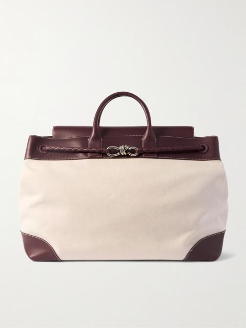 Bottega Veneta Andiamo Maxi Intrecciato Leather-Trimmed Canvas Tote Bag Neutral