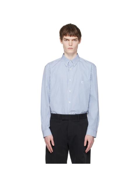Balmain Blue & White Embroidered Pinstripe Popeline Regular Shirt