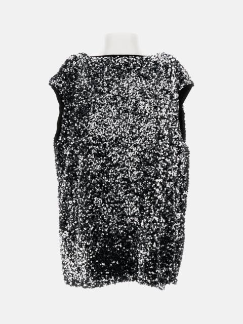 Junya Watanabe Junya Watanabe Women Oversized Top With Round Silver Sequins. Boat Neckline, Sleeveless, And Straigh