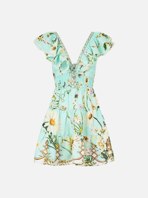 CAMILLA TIERED SHORT DRESS WITH NECK FRILL