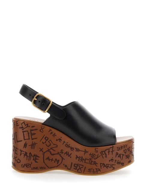 Chloé Chloé Women 'Maxime' Black Wedge With Engraved Written Decorations And Logo Buckle In Leather Woman