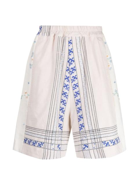 By Walid EMBROIDERED LINEN DROP-CROTCH SHORTS