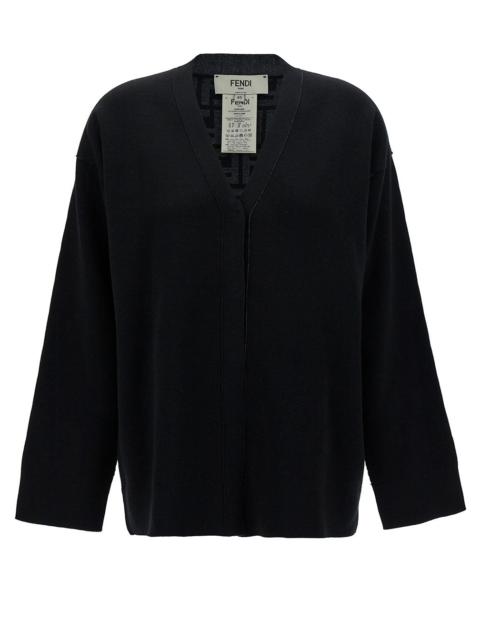FENDI Fendi Women Black Reversible Cardigan With Jacquard Ff Motif In Knit Woman