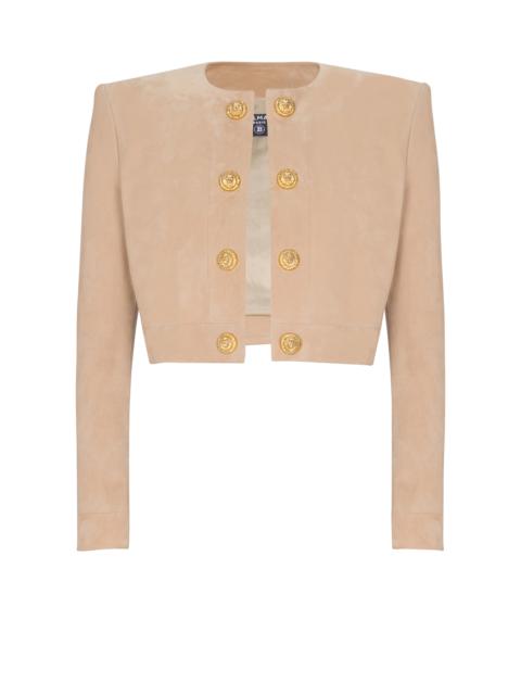 Balmain Cropped suede leather jacket