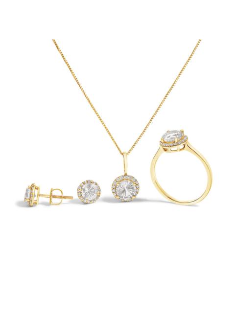 Other Designers Haus of Brilliance 10K Yellow Gold White Topaz and 3/8 Cttw Diamond Halo Jewelry Set