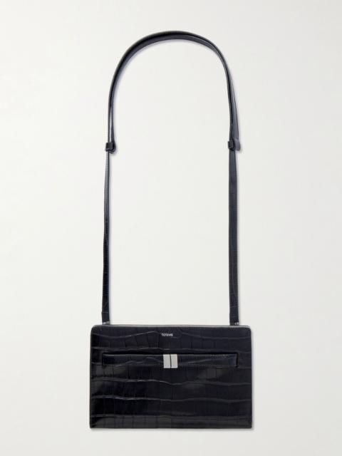 TOTEME Belted croc-effect leather shoulder bag Black