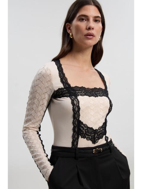 KAREN MILLEN Lace Textured Scoop Neck Bodysuit