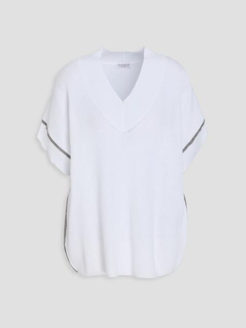 Brunello Cucinelli Bead-embellished ribbed cotton top
