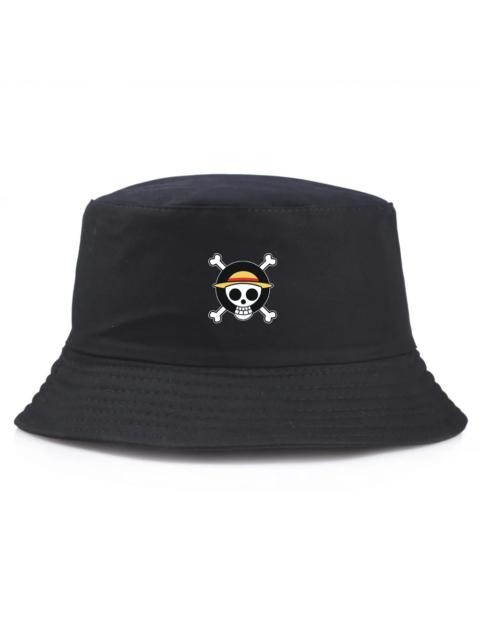 Japanese Cartoon Cute Y2K Anime One Piece Skull Fisherman Black Panama Hat Bonnet Cap Beanie