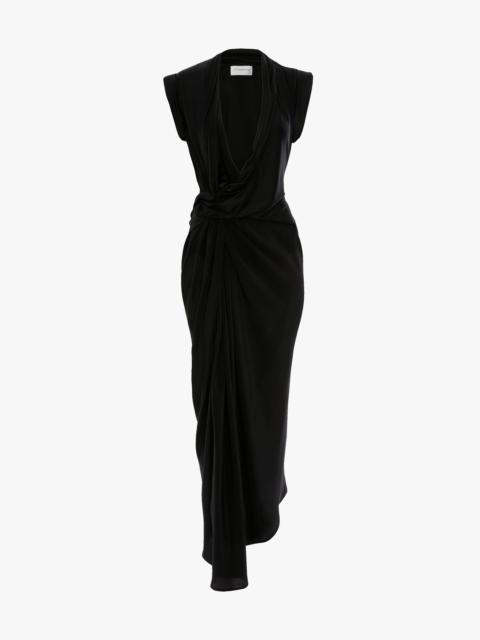 Victoria Beckham Asymmetric Twist Detail Dress In Black