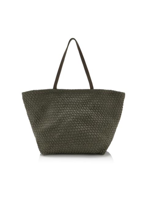 ST. AGNI Exclusive Large Woven Leather Trapeze Tote Bag grey