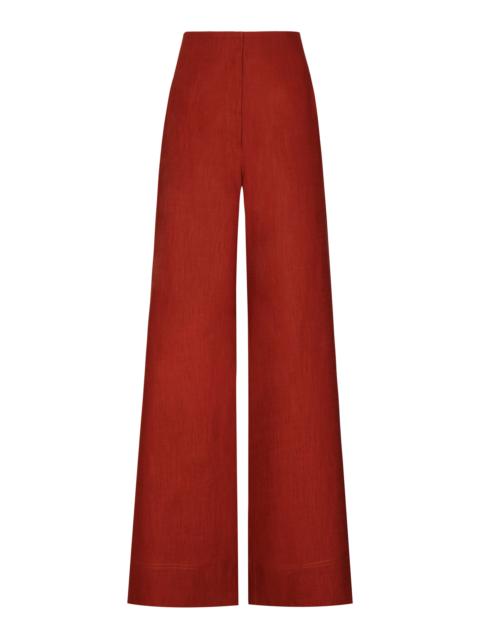 ANDRES OTALORA El Sol Mid-Rise Linen Wide-Leg Pants red