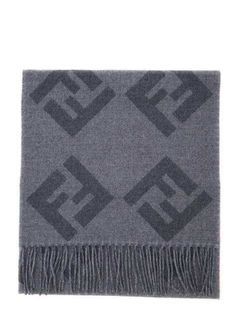 FENDI Fendi Men Grey Fringed Edge Scarf With All-Over Ff Logo In Wool Men