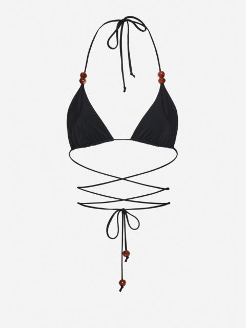 MAGDA BUTRYM Strappy triangle bikini top in black with beads