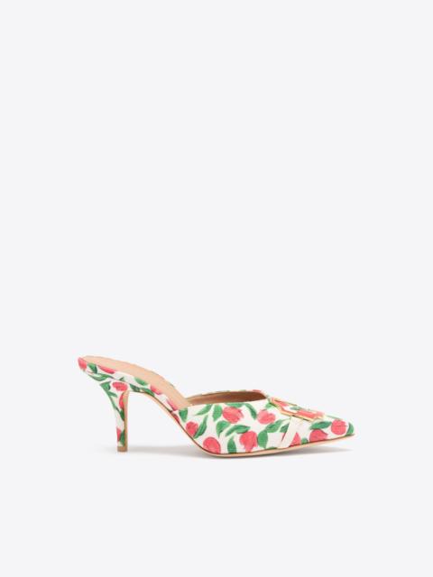MALONE SOULIERS Missy 70 Red Tulip Print Canvas Heeled Mules