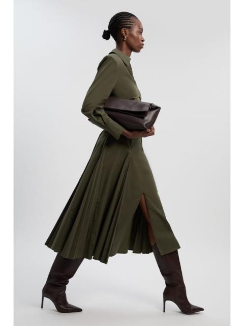 KAREN MILLEN Pleated Detail Cotton Long Sleeve Woven Midi Dress