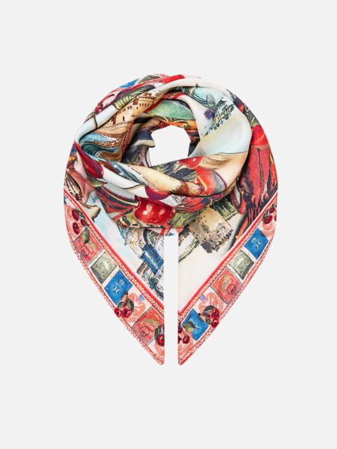 CAMILLA LARGE CRYSTALLED SILK SQUARE SCARF