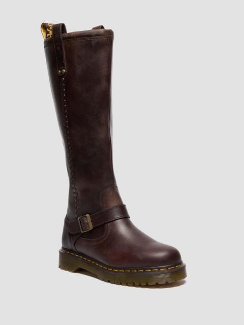 Dr. Martens Anistone Knee High Crazy Horse Leather Biker Boots