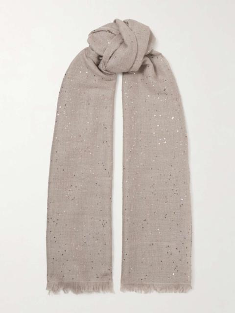 Sequined cashmere and silk-blend scarf Taupe