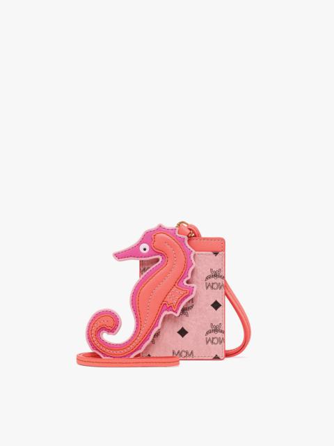MCM Aren Lanyard Card Case w/ Seahorse Charm in Visetos